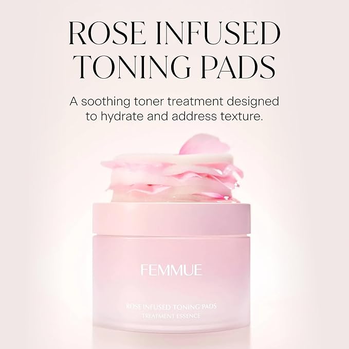Rose Infused Face Toning Pads (60 Pack) | Daily Exfoliating Toner Cotton Rounds with Rose Water | Korean Skin Care