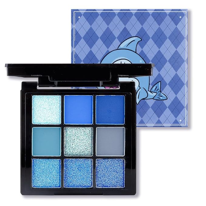 9 Colors Blue Smoky Matte Shimmer Eyeshadow Palette with Mirror for Eye Makeup,High Pigmented Eye Shadow Primers Powder Palet de sombras de ojos