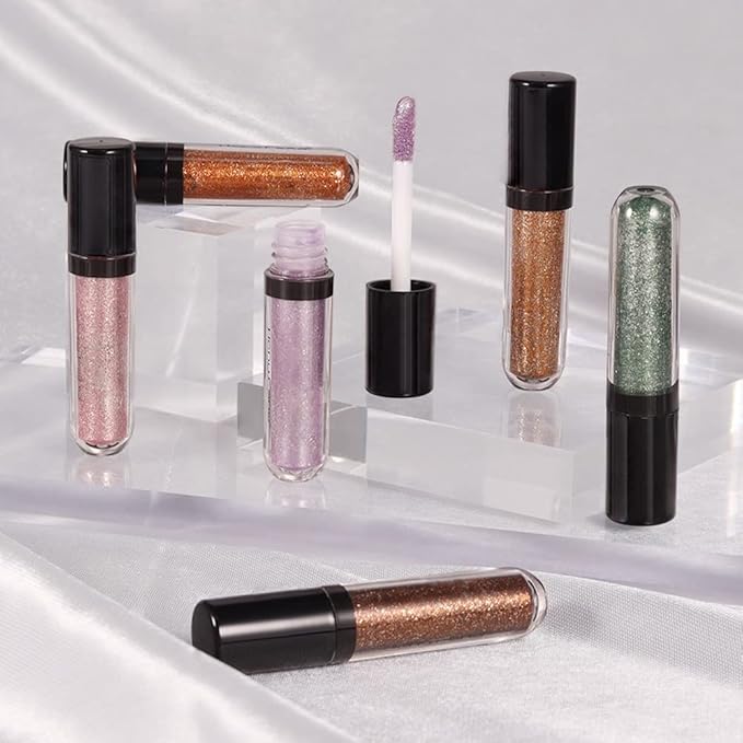 evpct 6 Colors Gold Liquid Glitter Eyeshadow Colorful Liquid Eyeliner Set Silver Shimmer Sparkle Shiny Light Glitter Metallic Pigment Eye Shadow Liner Makeup Palette Kit Quick Drying Longwearing B