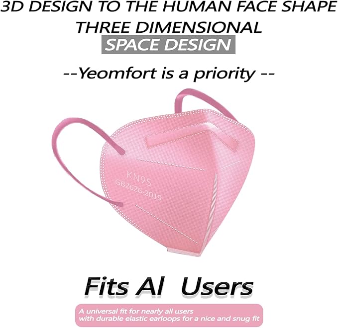 50pcs KN95 Face Mask 5 Layer Cup Dust Safety Masks Filter Efficiency≥95% Breathable Elastic Ear Loops Masks