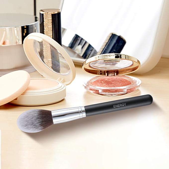 ENERGY Blush Brush for Makeup Cheeks Tapered Highlighter Face Makeup Brush For Loose,Cream,Minerals or Pressed Blusher Contour Bronzer Setting Powders Fluffy Large Powder Brush Vegan Synthetic Black