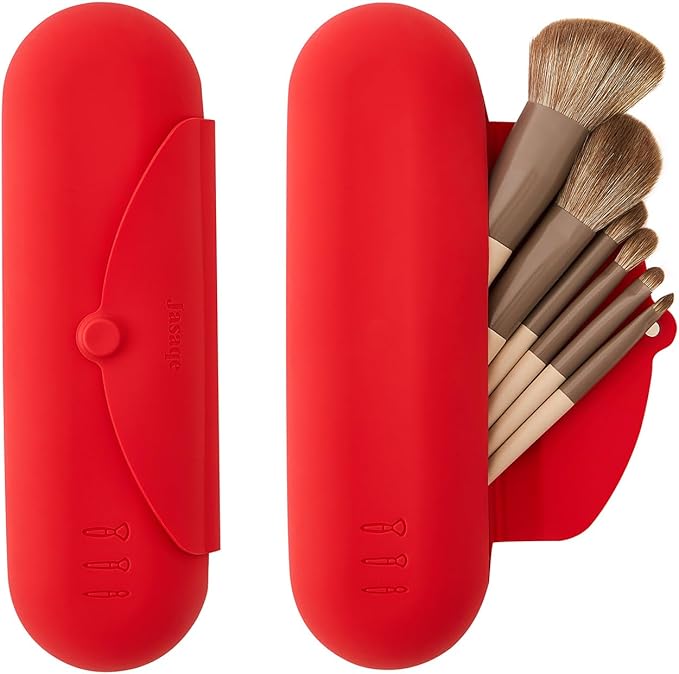 Silicone Makeup Brush Holder，Travel Makeup bag-Soft Portable Cosmetic Face Brushes Holder，Large Travel Makeup Brush Case with Anti-Fall Out Magnetic Closure