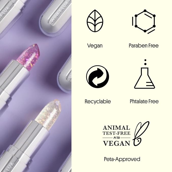 Winky Lux Lavender Glitter Confetti Balm & Rosé Glimmer Balm Duo – Nourishing pH Lip Balms with Color Changing Pink Tint, Hydrating Formula Softens Lips