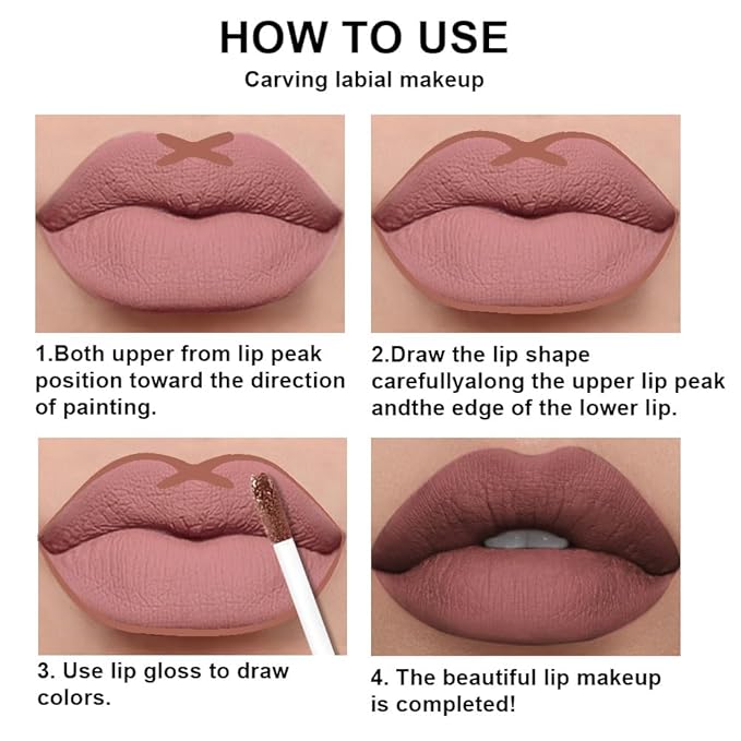 AMY'S DIARY 2Pcs Mocha Nude Matte Lip Liner and Lipstick Makeup Set, light brown Lip Stain Lip Gloss Matt Liquid Lipstick 24H Long Lasting lapiz labiales mate 24 horas originales larga duracion (61#)