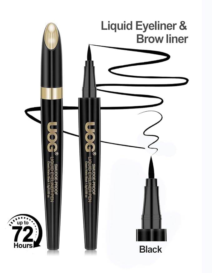 UOG (United One) Liquid Eyeliner - Waterproof, Smudge-Proof, Quick-Dry Formula with Precise Slender Brush Tip, Allergy-Free & Long-Lasting Up to 72 Hours. 1.0mL/0.035 Fl oz
