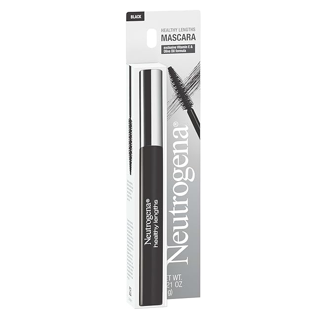 Neutrogena Healthy Lengths Mascara for Stronger, Longer Lashes, Clump-Free, Smudge Proof, Flake-Free, Lengthening Mascara with Olive Oil & Vitamin E Nourishes Eyelashes, Black 02, 0.21 oz