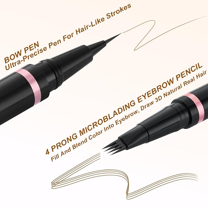 Eyebrow Pencil, 2-in-1 Waterproof Eyebrow Pen with 4 Tip Brow Pen and Ultra-Precise Brow Pencil, with Dual-ended Eyebrow Brush, Eyebrow Makeup for Natural Looking Eyebrows - Dark Blonde