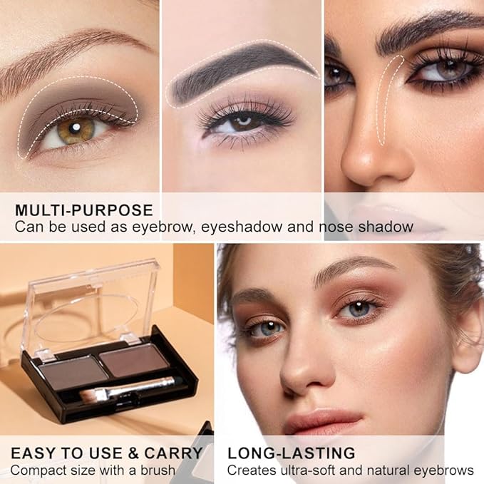 Eyebrow Powder Dark Brown Black Kit,Eye Brow Powder for Women with Double-ended Eyebrow Brush,Long-Lasting Waterproof Two Colors Brow Filler Get Full Defined Natural Brows,Brown Eyebrow Powder Makeup