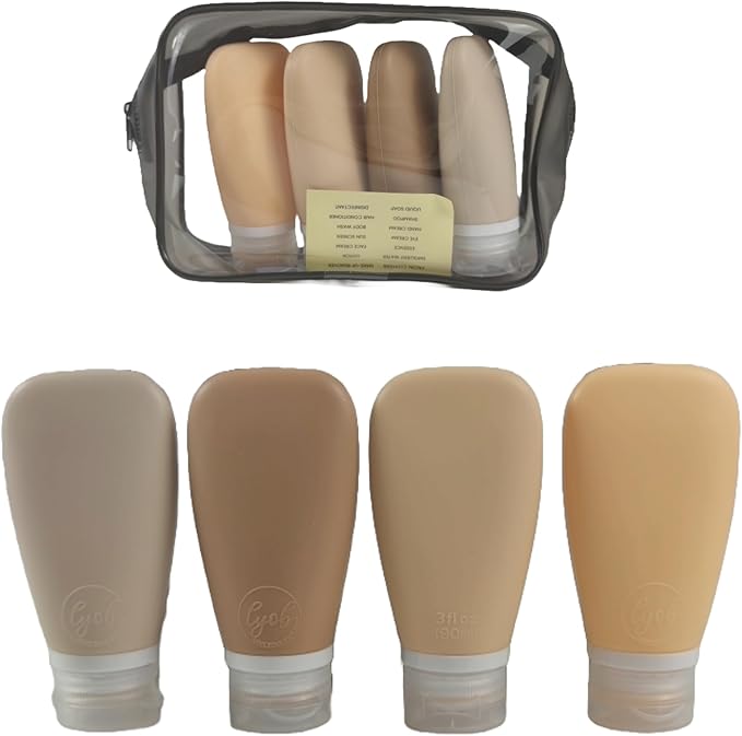 Travel Bottles for Toiletries, TSA Approved 3 oz Leak Proof Silicone Refillable Squeeze Travel Size Containers BPA Free for Cleansers, Lotions, Shampoo w/Clear Bag (Earth Tone Colors)