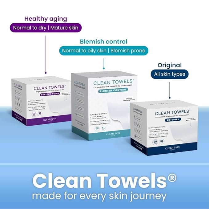 Clean Skin Club Clean Towels XL™, 100% USDA Biobased Face Towel, Disposable Face Towelette, Eczema Association Accepted, Makeup Remover Dry Wipes, Ultra Soft, 100 Ct, 2 Pack