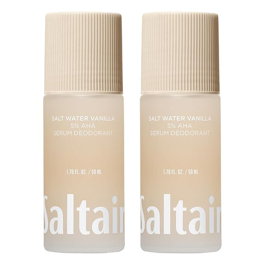 Saltair Serum Deodorant Salt Water Vanilla 2 Pack. 5% AHA Formula. Lactic Acid and Mandelic Acid Deodorant. Aluminum Free Odor Control for Women and Men. Travel Essentials, 2x 1.7oz Roll On
