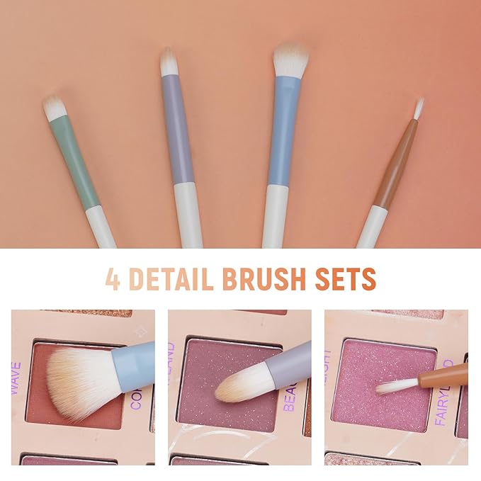 4-pcs Eye Makeup Brush Set with Eyelash Curler-Soft Synthetic Bristles for Precision Application-Includes Eyebrow, Pencil, Mini Concealer & Eyeliner Brushes with Travel Pouch