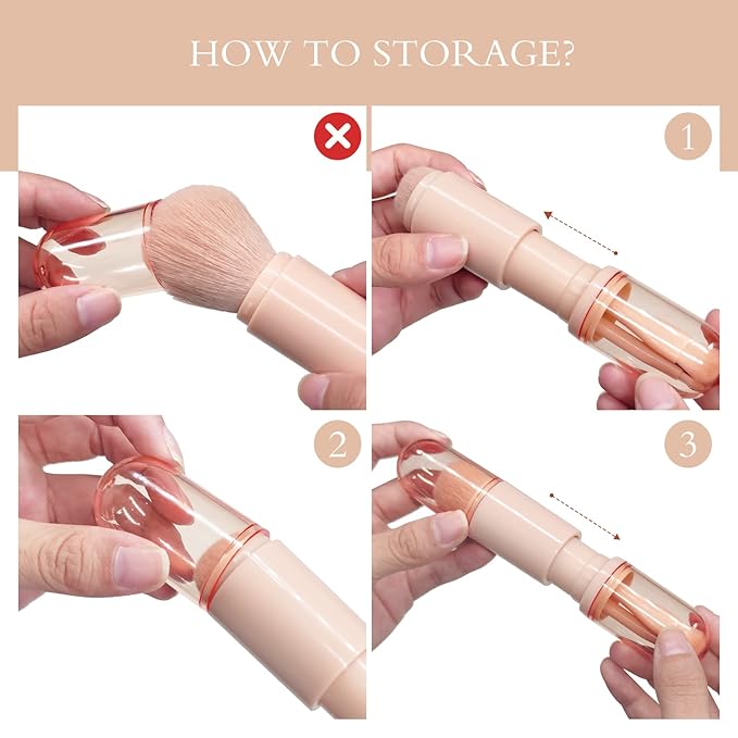 Travel Makeup Brushes Set: 4 in 1 Mini Cute Makeup Brush Retractable Professional Foundation Blending Powder Eye Shadow Brush for Women Facial Cosmetics Makeup Brush Set