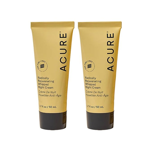 Acure Radically Rejuvenating Whipped Night Cream - Anti Aging Peptide Night Face Cream for Women & Men, Hydrating & Renewing Moisturizer, Softens Fine Lines w/Vitamin C - 1.7 fl oz (2 Pack)