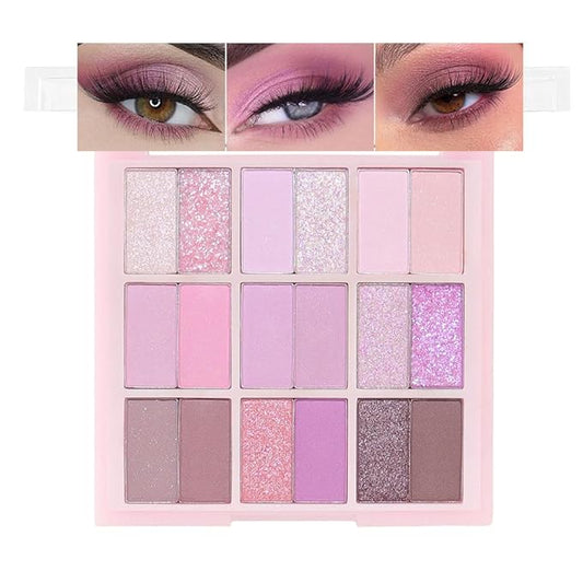 18Colors Purple Pink Nude Shimmery Eyeshadow Palette Makeup,Light Purple Mauve Glitter Sparkly Eye Shadow Long Lasting Waterproof Naturing-Looking Blendable for Beginners