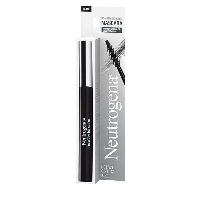 Neutrogena Healthy Lengths Mascara for Stronger, Longer Lashes, Clump-Free, Smudge Proof, Flake-Free, Lengthening Mascara with Olive Oil & Vitamin E Nourishes Eyelashes, Black 02, 0.21 oz