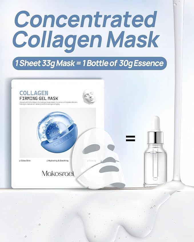 6 Pcs Bio-Collagen Face Mask, Overnight Hydrating Hydrogel Face Masks for All Skin Types - Fine Lines, Elasticity, Pore Minimizing, Firming, Glass Skin Korean Skin Care