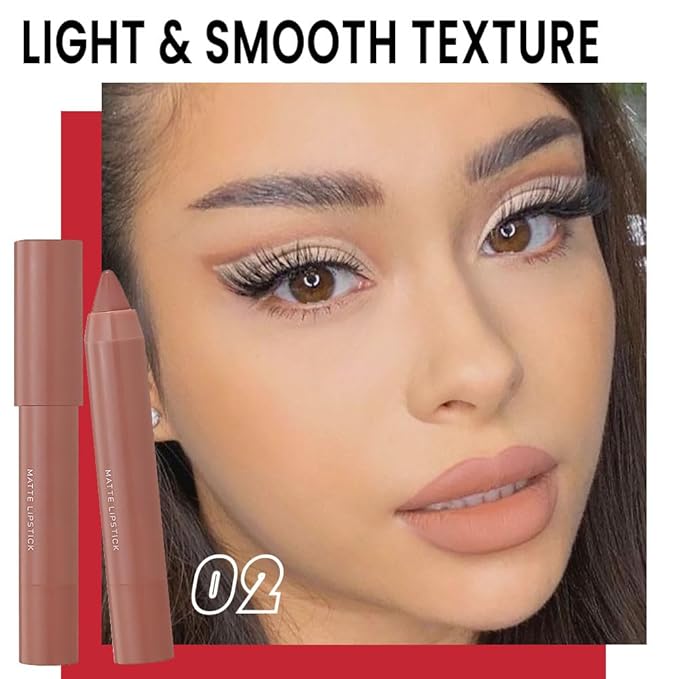 BINGBRUSH Crayon Matte Longwear Lipstick Pack Set,Moisture Smooth Color Stick Ultimate Lip Crayon for Makeup Collection - Waterproof Velvet Lipgloss (02#, 1 Count (Pack of 1))