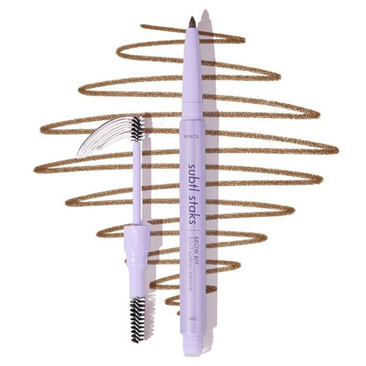 3-in-1 Brow Pencil - Vegan, Smudge-Proof, with Spoolie Brush and Clear Gel - Best Eyebrow Pencil for Fluffing, Filling, and Setting Brows, Medium Brown