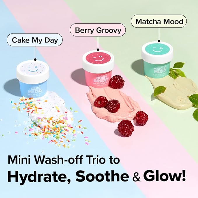 I DEW CARE Wash Off Face Mask Skincare Gift Set - Mini Scoops | Facial Masks, Matcha, Hyaluronic Acid, Korean Self Skincare, Facial Treatment, Vegan, Cruelty-Free, Exfoliating, Soothing, Pore Mask