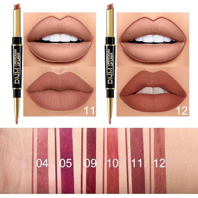evpct 6Pcs Lip Liner and Lipstick Combo Set, 2-in-1 Waterproof Lipstick and 24H Lip liner Set for Women, Antique Rose Chestnut Nude Dark Brown Matte Lipsticks Pen with Lips Liners Sets Long Lasting 24