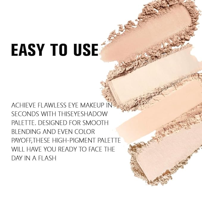 4 Colors Light Beige Nude Pink Ivory Eye Shadow Powder Palette Makeup, Neutral Matte Shimmer Cream Quad Eyeshadow Palette for Women Highly Pigmented Waterproof, paleta de sombras de ojos, Vegan