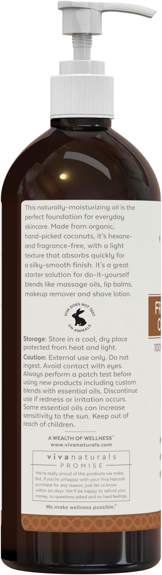 Viva Naturals Organic Fractionated Coconut Oil, 16 fl oz – Skin & Hair Moisturizer, Massage Oil, Carrier Oil for Essential Oils