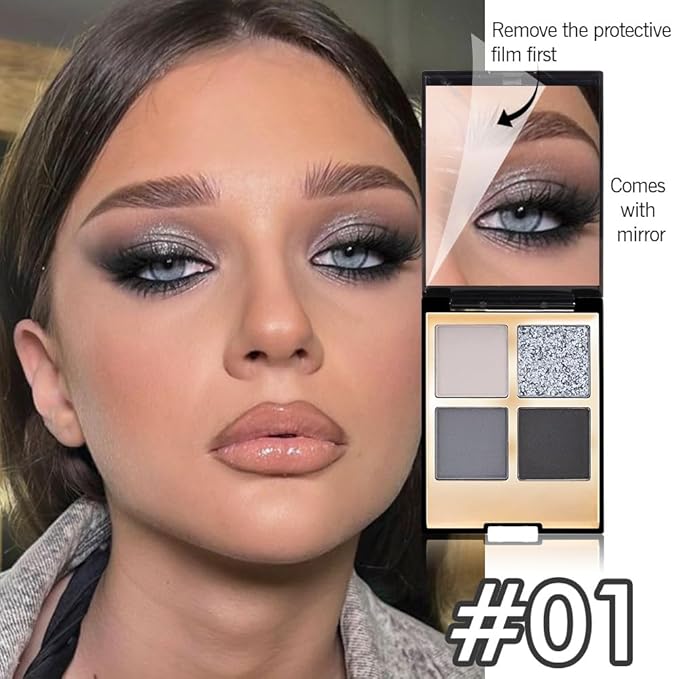 4 Colors Eyeshadow Makeup Palette,Black Gray Natural Neutral Nude Smoke Eye Shadow Palette with Mirror,Long Lasting Naturing-Looking,Waterproof,Travel Size