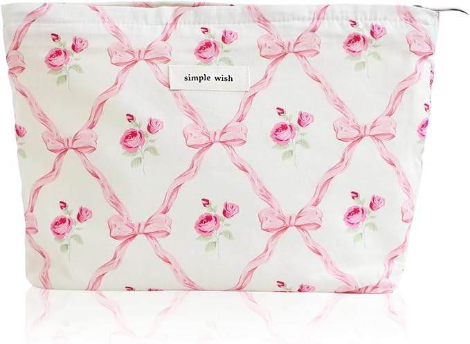 Wudygirl Makeup Bag Cosmetic Bag for Women Pink Pow Makeup Pouch Cute Makeup Organizer Portable Handbag Toiletry Bag Large Capacity Zipper Pouch (Pink Pow)