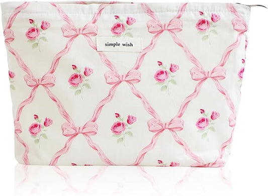 Wudygirl Makeup Bag Cosmetic Bag for Women Pink Pow Makeup Pouch Cute Makeup Organizer Portable Handbag Toiletry Bag Large Capacity Zipper Pouch (Pink Pow)