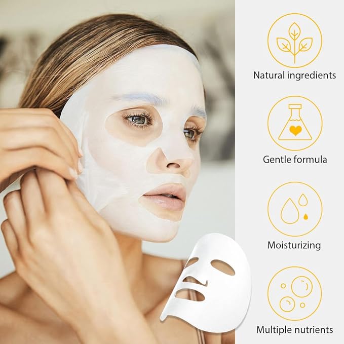 6 PCS Real Nature Hydrating Strawberry Cherry Peach Face Mask skincare, Hyaluronic Acid, Vitamin C and E, Chamomile, Korean Beauty Essence Facial Paper Sheet Mask for Skin Care Moisturizing