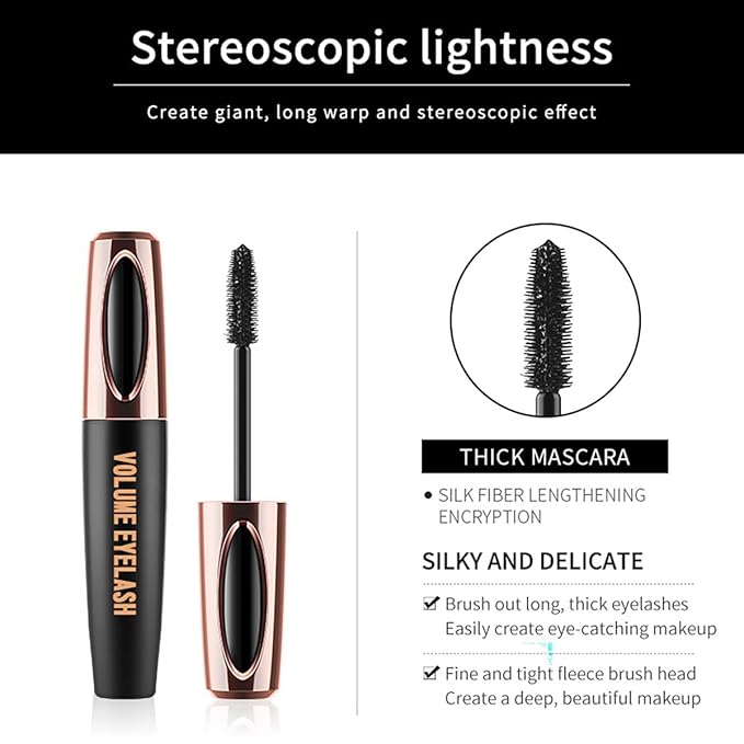 4D Silk Fiber Lash Mascara Extension Voluminous Mascara Waterproof & Smudge-Proof Long-Lasting 24 Hours No Flaking Longer Thicker Eyelashes,All Day Exquisitely Full (2 Packs)