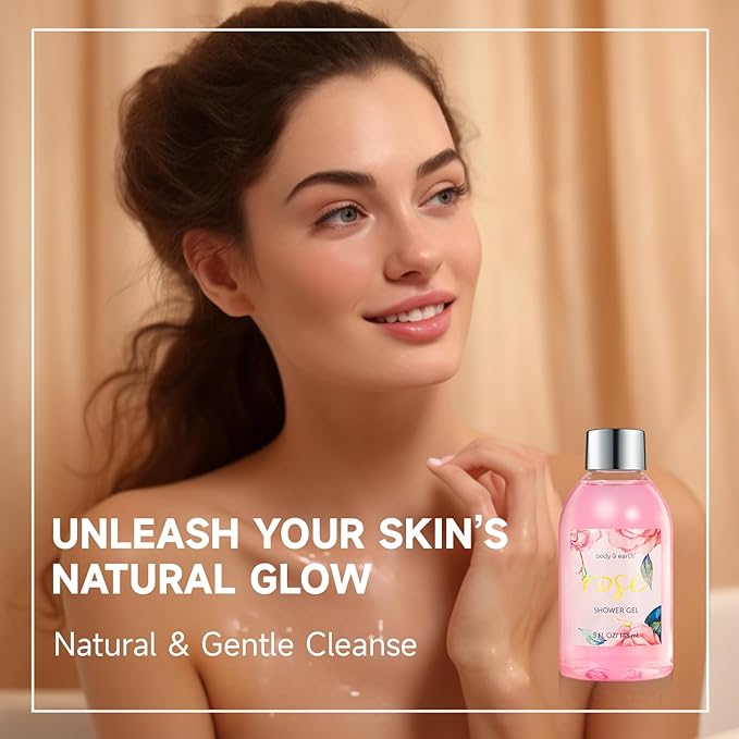 Bath and Body Gift Set for Women, Body & Earth 5 Pcs Rose Spa Gifts for Women, Self Care Kit, Lotion Set for Her,Mothers Day Presents for Mom