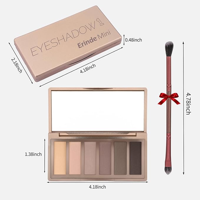 Erinde Mini Eyeshadow Palette - 6 Matte Nude Eye Shadows, Taupe & Brown Eye Shadows Powder for Eye, Contour, or Brows, Ultra-Blendable Cool-Tone Neutral, Long-lasting Travel Makeup Palette with Mirror