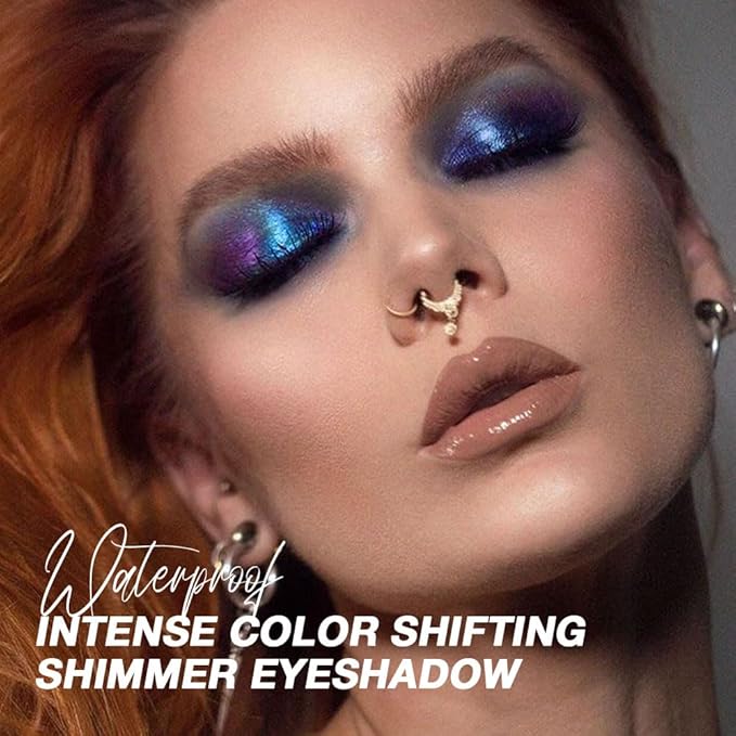 evpct Teal Blue Purple Glitter Eyeshadow Makeup Palette, Duochrome Chameleon chromatic Duo Chrome Multichrome Shimmer Metallic Gothic festival Single Eye shadow Palette Makeup for Older Women