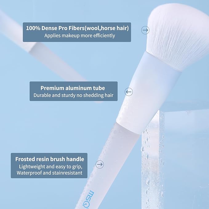 MSQ Make Up Brushes 10Pcs Powder Brushes Contour Brush Synthetic Natural Hair Makeup Brush Set with Bag for Blending Highlighting Eyeshadow Eyeliner