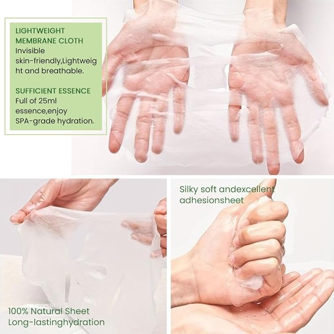 6 PCS Real Nature Tea Tree Hydrating Nature Face Masks Skincare, Hyaluronic Acid, Vitamin C and E, Chamomile, Korean Beauty Essence Facial Paper Sheet Mask for Skin Care Moisturizing