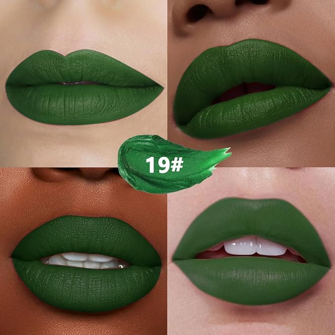 Forest Green Matte Creamy Lipstick for Women, Longwear Lip Gloss Face Paint Stick, Lip Stick Stain Long Lasting Waterproof Easy Application Full Coverage Velvet Gloss for Party Halloween Makeup 19