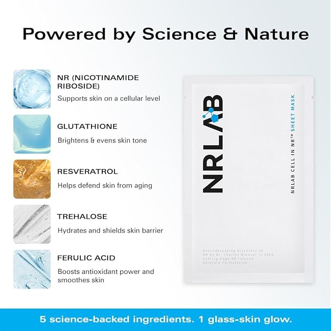 Korean Sheet Mask – Anti Aging Face Mask with NR, Antioxidants & Hydrating Serum – Moisturizing Face Masks Skincare Korean for Glass Skin, Radiance & Sun-Damaged Skin - 5 Mask Count