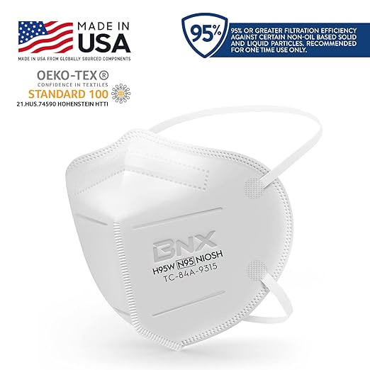 BNX N95 Mask NIOSH Certified MADE IN USA Particulate Respirator Protective Face Mask (20-Pack, Approval Number TC-84A-9315 / Model H95W) White