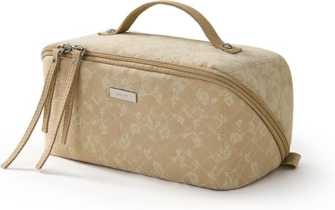 EACHY Travel Makeup Bag,Large Capacity Cosmetic Bags for Women,Waterproof Portable Pouch Open Flat Toiletry Bag Pattern Makeup Bag