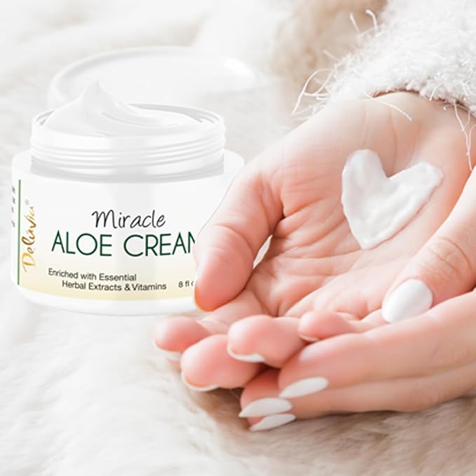 Deluvia Miracle Aloe Cream | Face & Body Moisturizer with Vitamin E & Organic Aloe Vera | Hydrating, Soothing for Dry Skin, Anti-Wrinkle, Acne Scars, Rosacea, Psoriasis, Eczema - 8 oz