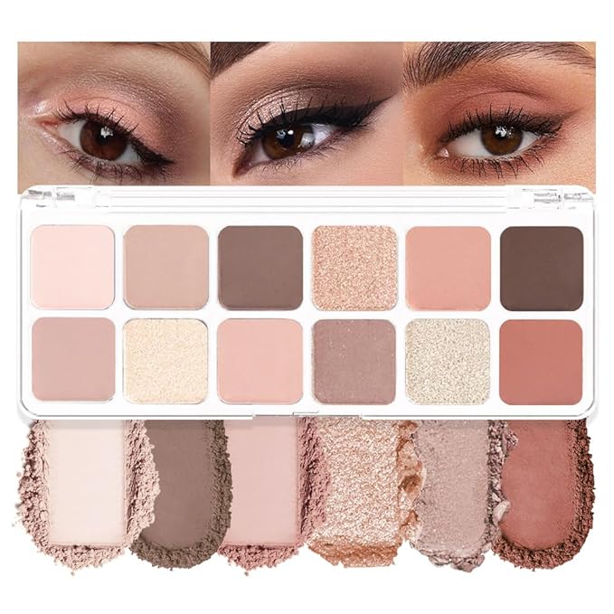 AMY'S DIARY 12 Colors Nude Eyeshadow Palette – Matte & Shimmer Natural Warm Tones for Everyday Makeup – Long-Lasting Blendable Soft Pigment Eye Shadow Set for Brown Eyes