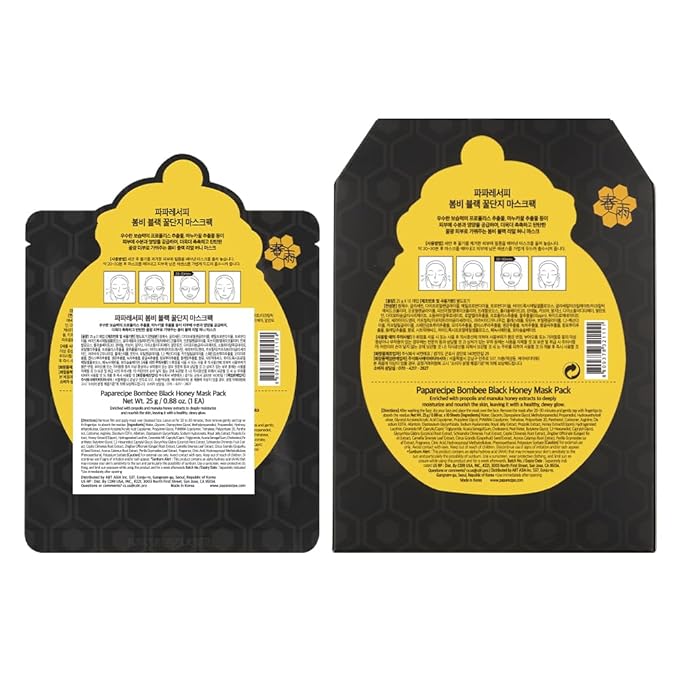 Papa Recipe Bombee Black Honey Mask 10 Pack – Charcoal & Propolis Sheet Mask for Pore Care and Hydration – Korean Skincare