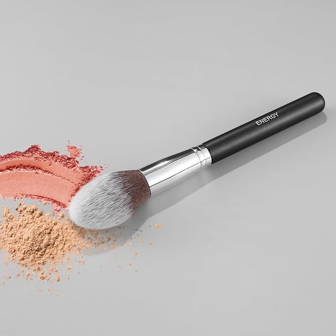 ENERGY Blush Brush for Makeup Cheeks Tapered Highlighter Face Makeup Brush For Loose,Cream,Minerals or Pressed Blusher Contour Bronzer Setting Powders Fluffy Large Powder Brush Vegan Synthetic Black