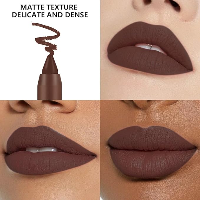 Matte Lipstick Crayon for Women, Dark Brown 24 Hour Lipstick Lip Liner Pencil, Neutral Lip Stick Lipliner Long Lasting Waterproof Smudge Proof, Vegan & Cruelty-Free, 06