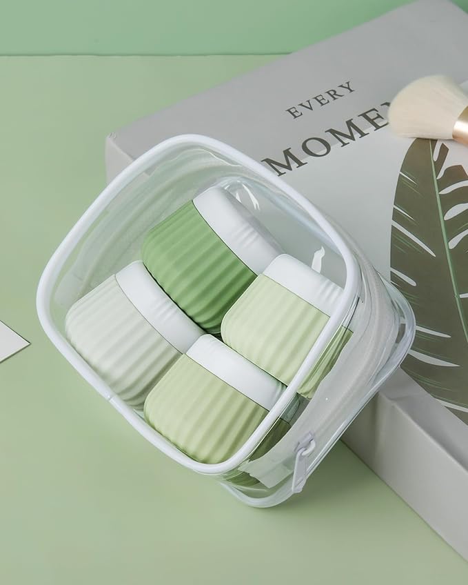 Travel Containers for Toiletries 4 Pack, TSA Approved Travel Size Toiletries, With Clear Bag Leak Proof Silicone Jars, Creams Jars Carrying Small Items
