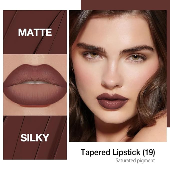 evpct Chestnut Maroon Gradient Matte Lipstick Crayon Lip Liner Pencil for Women, Dark Brown Cream Lip Combo Lipstick Long Lasting Waterproof for Flawless Contour Gradual Ombre Effect Lip Pencil Makeup