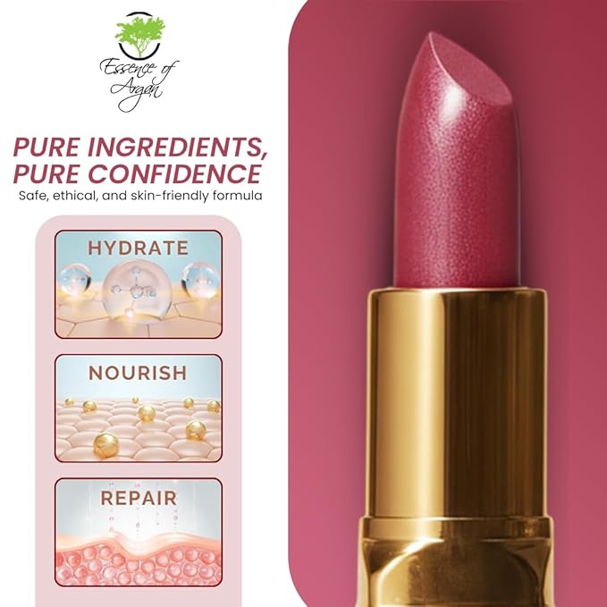 Essence Of Argan Precious Pink Lip Stick for Cracked and Dry Lips -100% Organic Shea Butter, Argan,Jojoba & Grapeseed Oil - Hydrating Long Lasting Lipstick - Deep Moisturizing Pink LipStick for Women