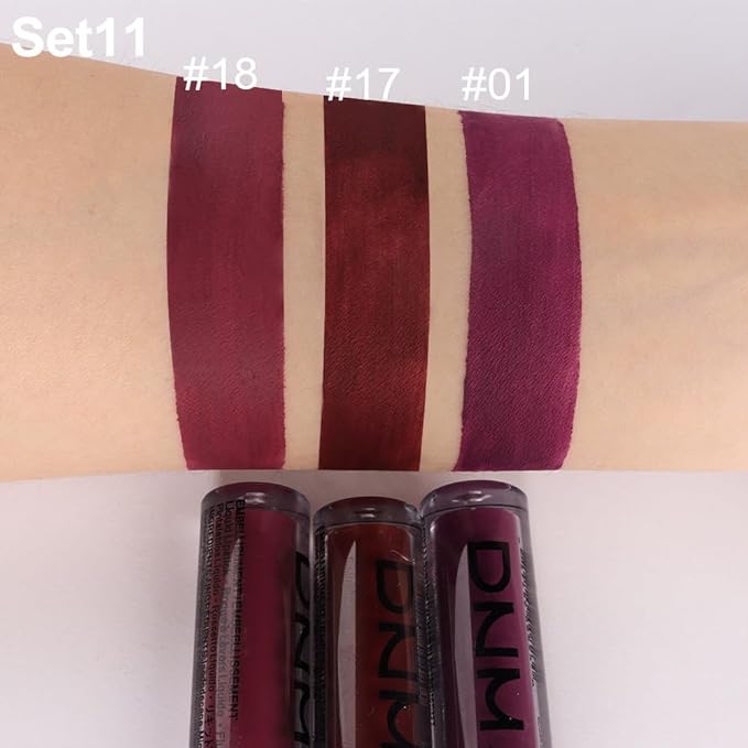 AMY'S DIARY Dark Red Purple Matte Plum Liquid Lipstick 3Pcs Sets,24-hour Lipstick Dark Deep Maroon Purple Brown Plum Red Lip Stain 24 Smudge Waterproof for Women